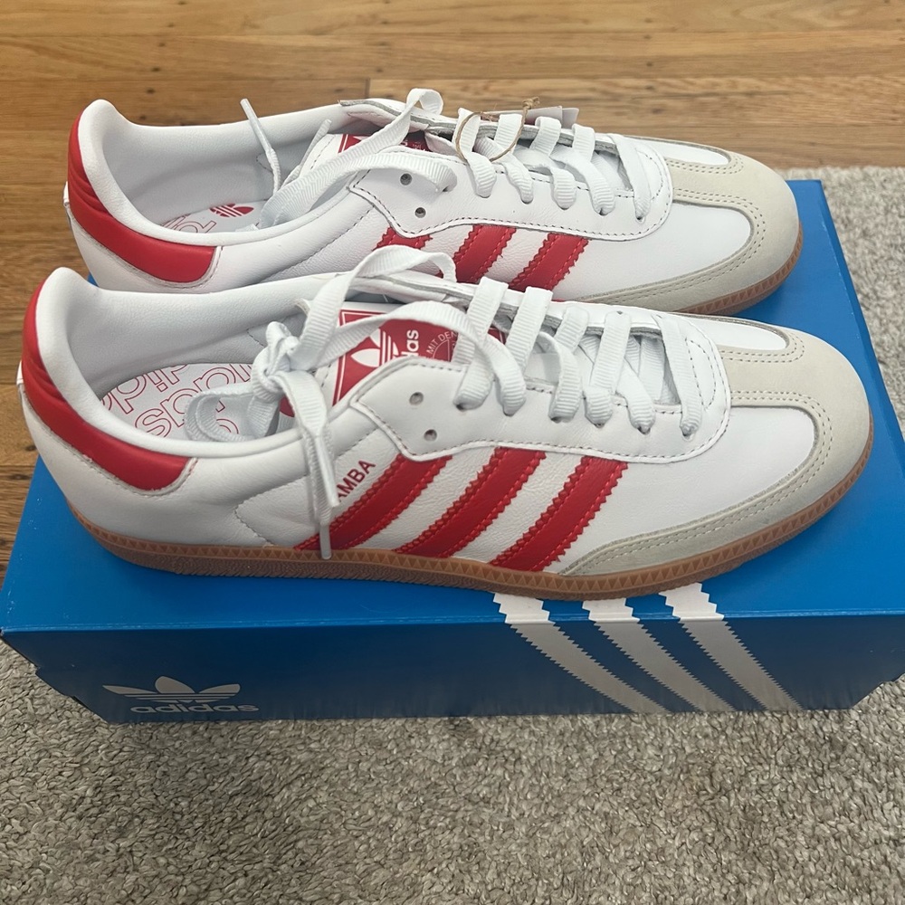 Adidas Sambas White and Red Striped Sneakers - Picture 3 of 5
